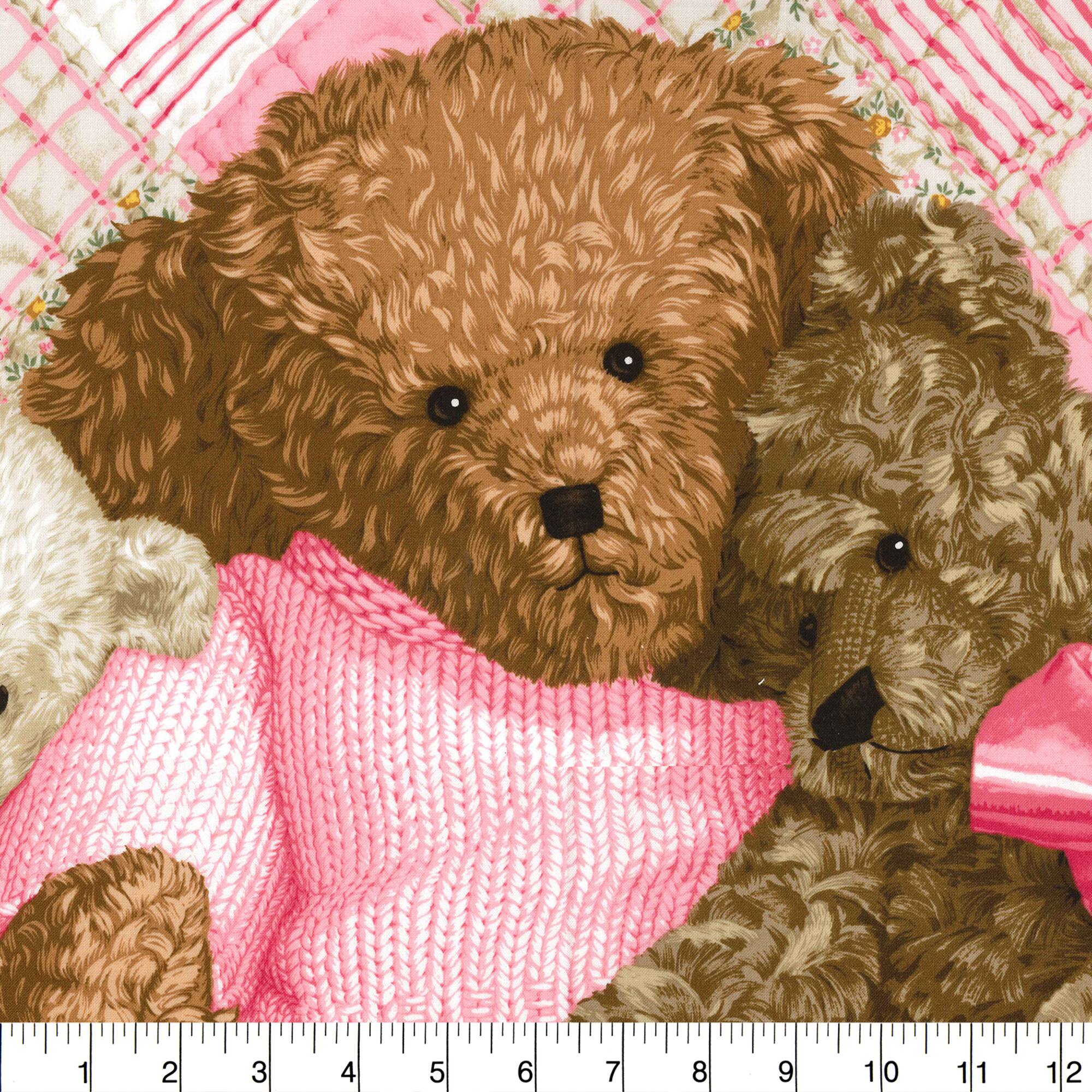 Fabric Traditions Pink Teddy Bear Toss Panel Cotton Fabric